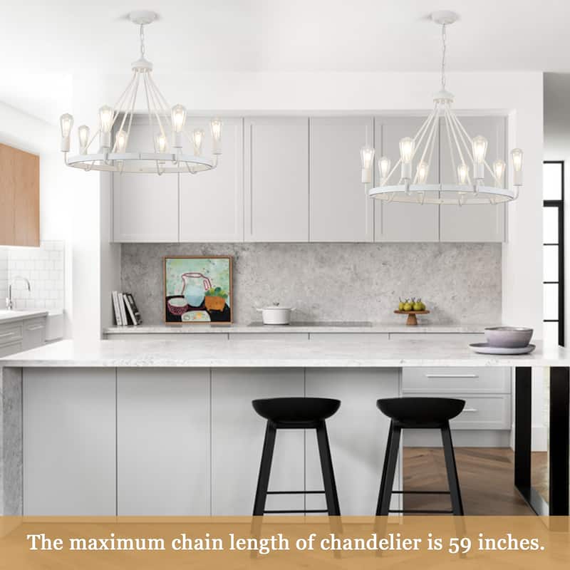 8-Light Candlestick Circle Wagon Wheel Foyer Chandelier Linear Island Chandelier Lighting for Dining Room - White