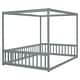 preview thumbnail 34 of 49, Full Size Wood Canopy Bed with Guardrails,Floor Bed For Kids