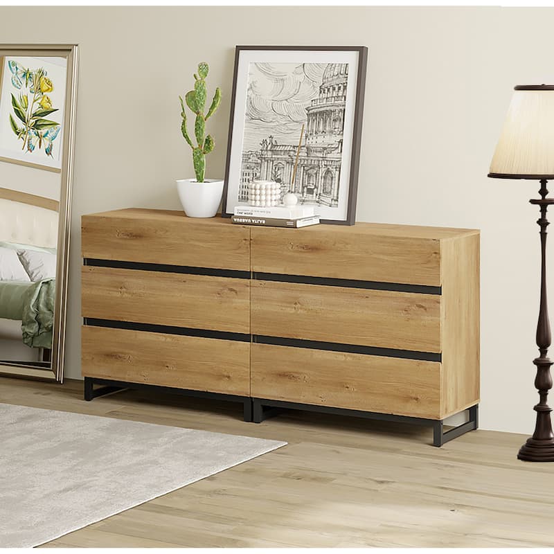 WAMPAT Dresser for Bedroom, Closet Organizers and Storage with 6 Drawers,Chest of Drawers with Metal Base