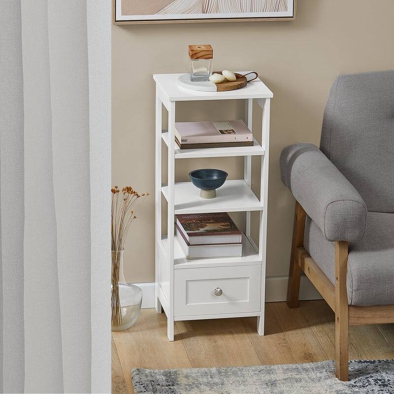 Haotian FBT91-W, End Table Bedside Table With 3 Shelves And 1 Drawer