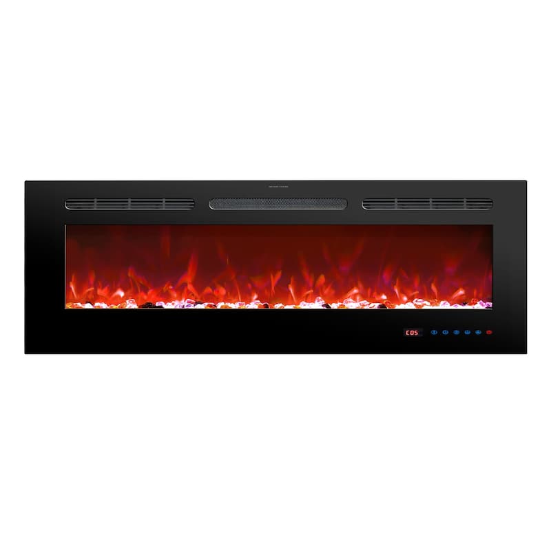 60" Modern Inserted Wall Mounted Linear Electric Fireplace Heater with Remote and Timer, 13 Adjustable Flame Color