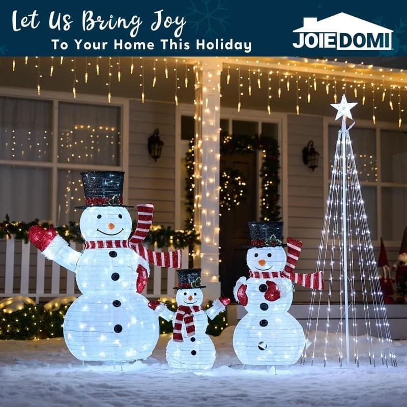 Joyfy 3Pcs 3D Christmas Collapsible Snowman Light with 270 White LED Lights
