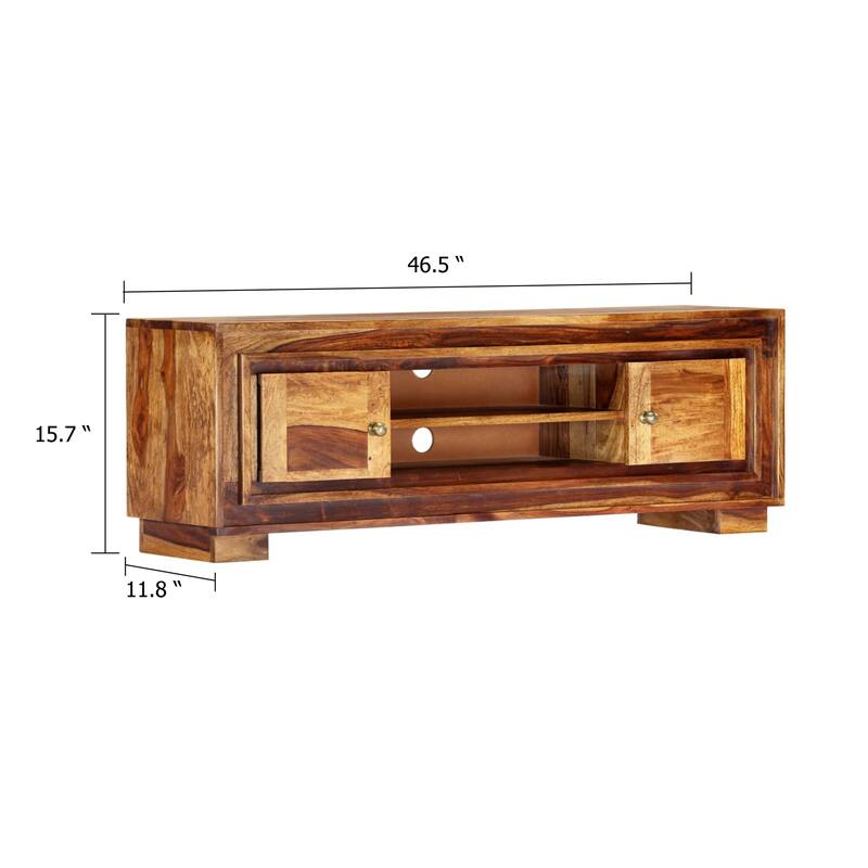 Fenny TV Stand Media Cabinet with 2 Doors, Brown Solid Wood, 24 Inch
