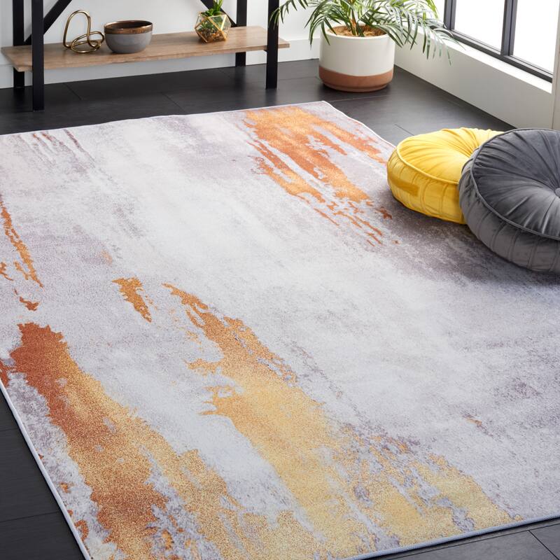 SAFAVIEH Tacoma Machine Washable Slip Resistant Becky Modern Abstract - 3' x 5' - Grey/Rust - Rectangle