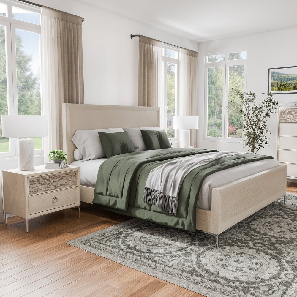 Furniture of America Fable Modern 3-Piece Solid Wood Panel Bed and 2-Nightstand Bedroom Set