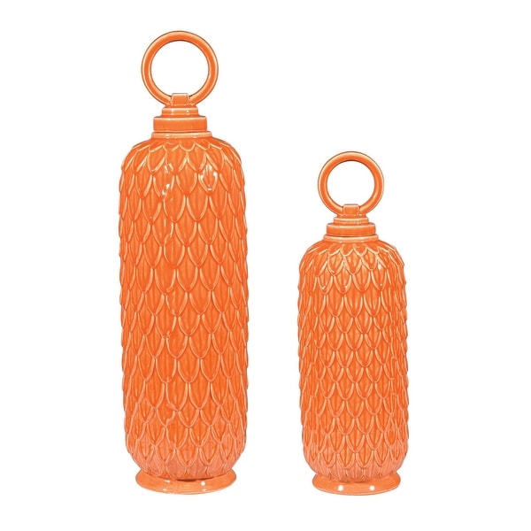 Elk Home 152-003/S2 Lidded Ceramic Jars In Tangerine Orange - Set of Two - Tangerine Orange
