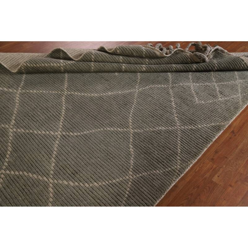 Hand Knotted Oriental 100% Wool Carpet Modern Trellis Greys & Charcoal Moroccan Area Rug - 8' 2'' X 5' 10''
