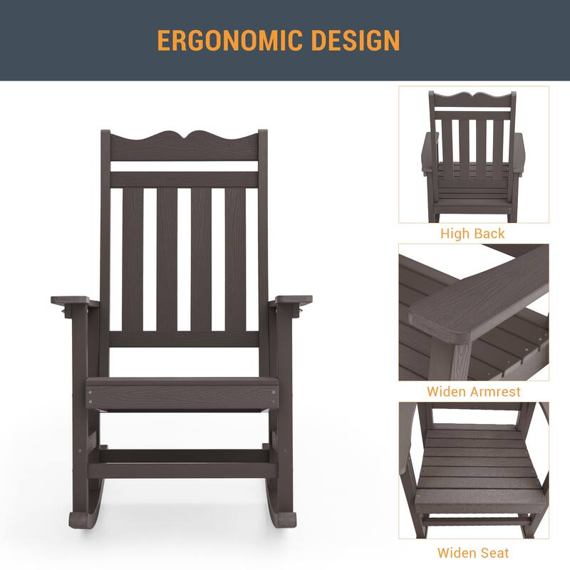 LIVOOSUN Patio Adirondack Chair Outdoor Plastic Rocking Chair