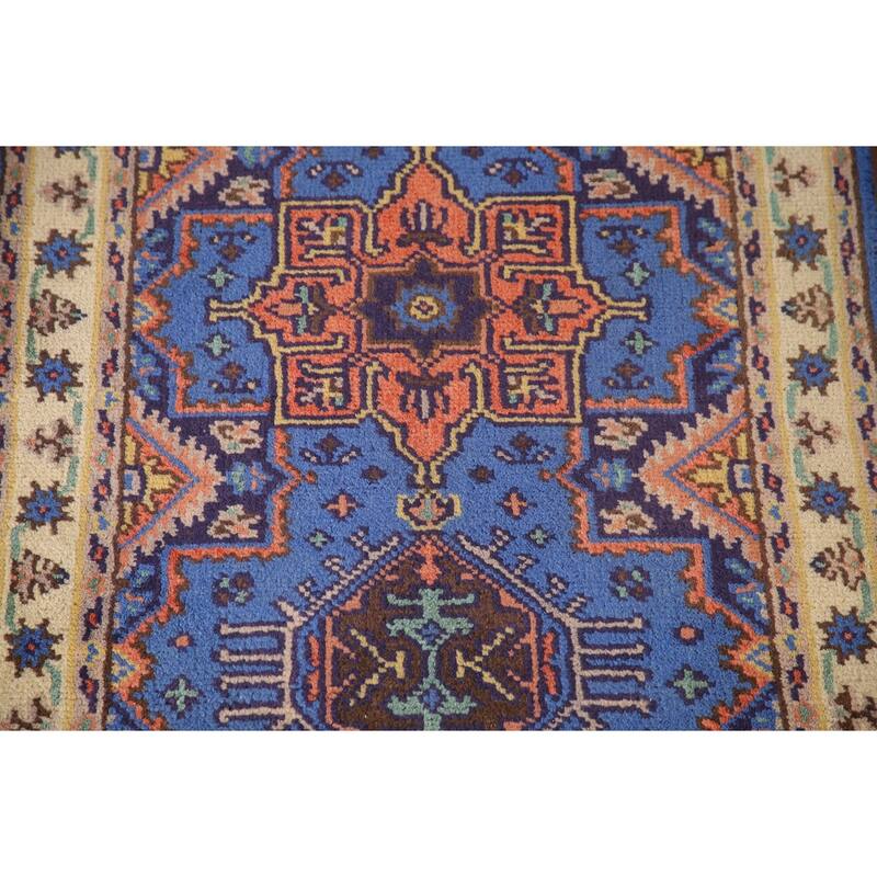 Blue Geometric Kazak Oriental Accent Rug Handmade Wool Carpet - 3'0"x 5'0"