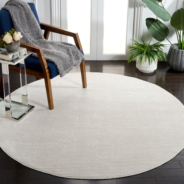 slide 2 of 19, SAFAVIEH Whisper Ardiana Contemporary Stripe Fringe Rug 3' Round - Ivory - Round