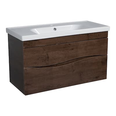 Modern Wall-Mounted Bathroom Vanity with Washbasin Wave Rosewood Non-Toxic MDF-26"-Omega 32"