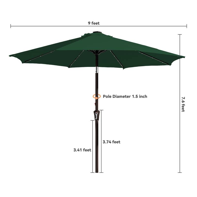 9ft Patio Market Umbrella with LED Lights,Crank & Tilt