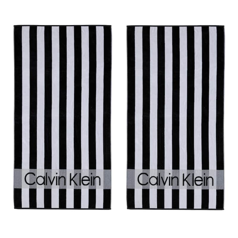 Calvin Klein 2 Piece Beach Towel Set - 2 Piece - Beach Stripe Logo Black