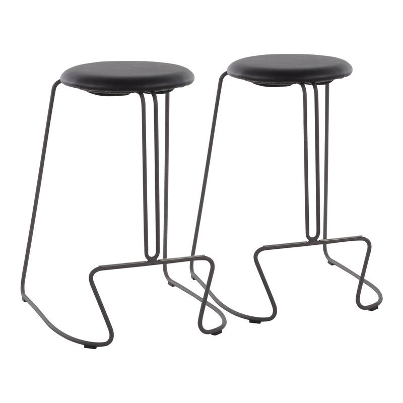 Finn Contemporary Counter Stool in Grey Steel and Light Grey Fabric - Set of 2 - 19.5"Lx18"Wx25.75"H - Bar Height/Bar height - Grey Steel, Black PU - Set of 2