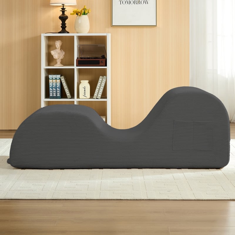 Mixoy Corduroy Yoga Chaise Lounge Chair,Curved Yoga Sofa with Movable Headrest/Waist Cushion/Footrest,Non-Slip Bottom