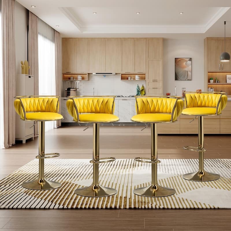 Modern Velvet 26" Adjustable Swivel Bar Stools (Set of 4)