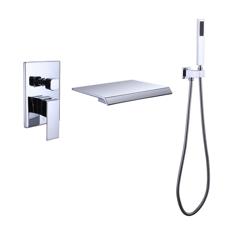 Single Handle Wall Mounted Roman Tub Faucet with Diverter and Handshower - Chrome/White
