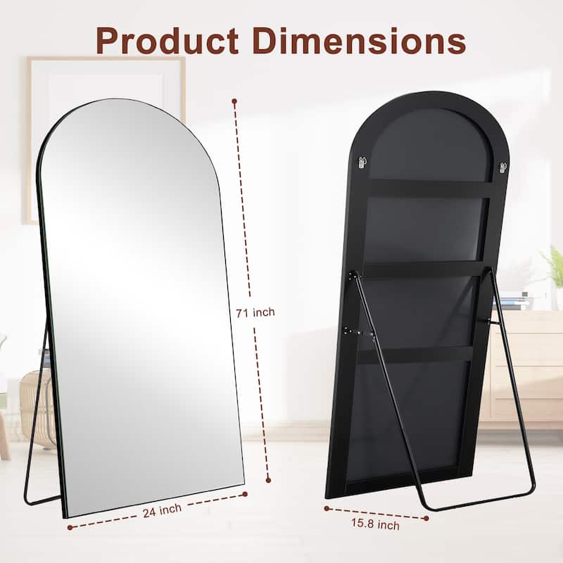 Modern Arched Full-Length Wood Floor Standing Mirror