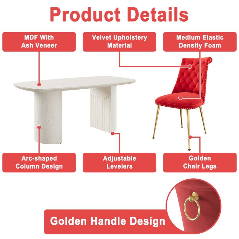 7-Piece Clihome Modern Wood Table Velvet Chair Dining Set