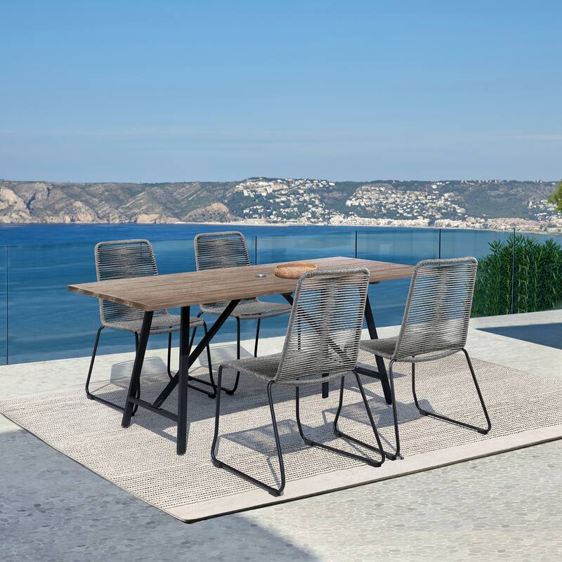Shasta Metal and Rope Outdoor Patio Stackable Dining Chairs - Set of 2