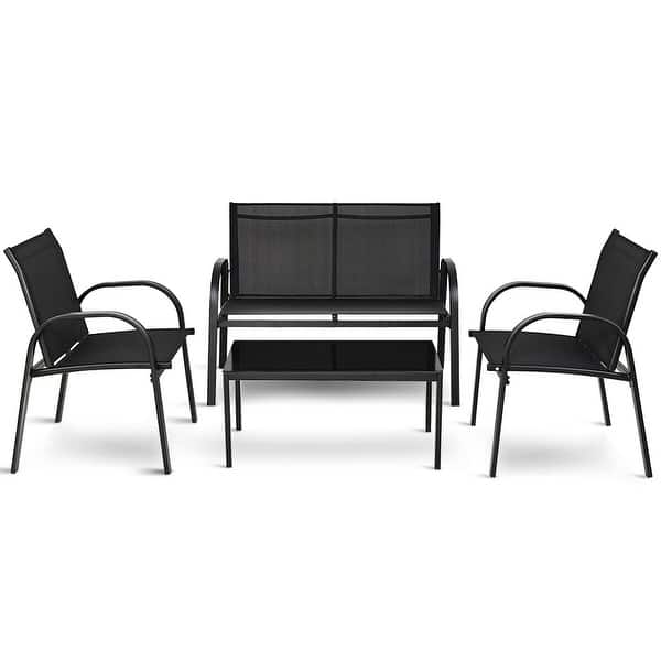 Shop Costway 4 Pcs Patio Furniture Set Sofa Coffee Table Steel Frame Garden Overstock 16419869