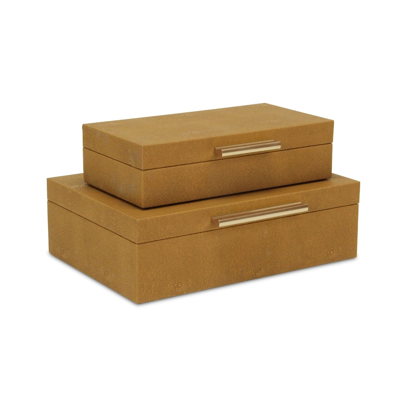 Faux Shagreen Decorative Boxes - 11.75" - Brown and Gold - Set of 2