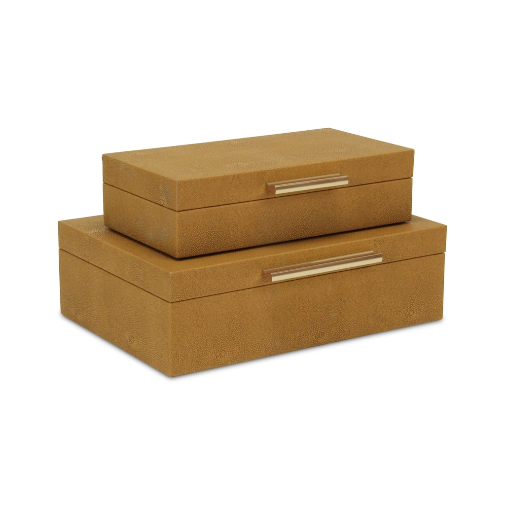 Faux Shagreen Decorative Boxes - 11.75" - Brown and Gold - Set of 2