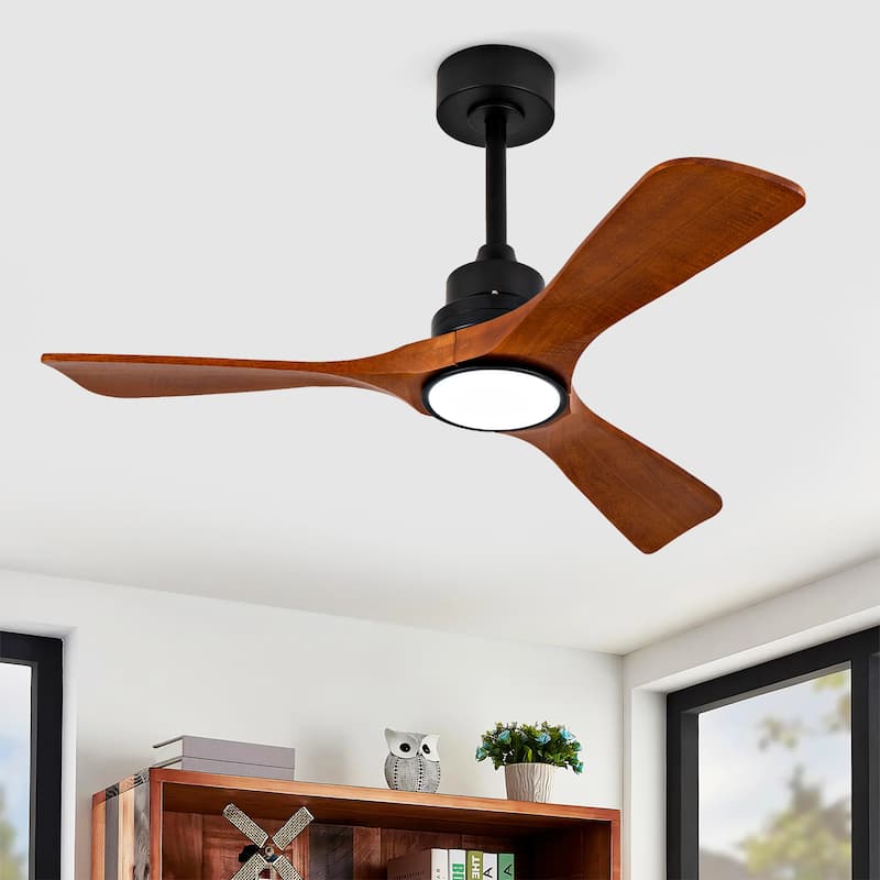 42 Inch Ceiling Fans With Lights and 3 Solide Wood Blades, 6 Speed Remote,Reversible DC Motor, Ceiling Fan with Remote - Black
