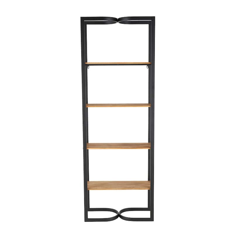 Metal 4 Tier Shelving Unit with Wood Shelves and Arched Designs - Black - Roche River Decor - 10"W x 24"L x 68"H