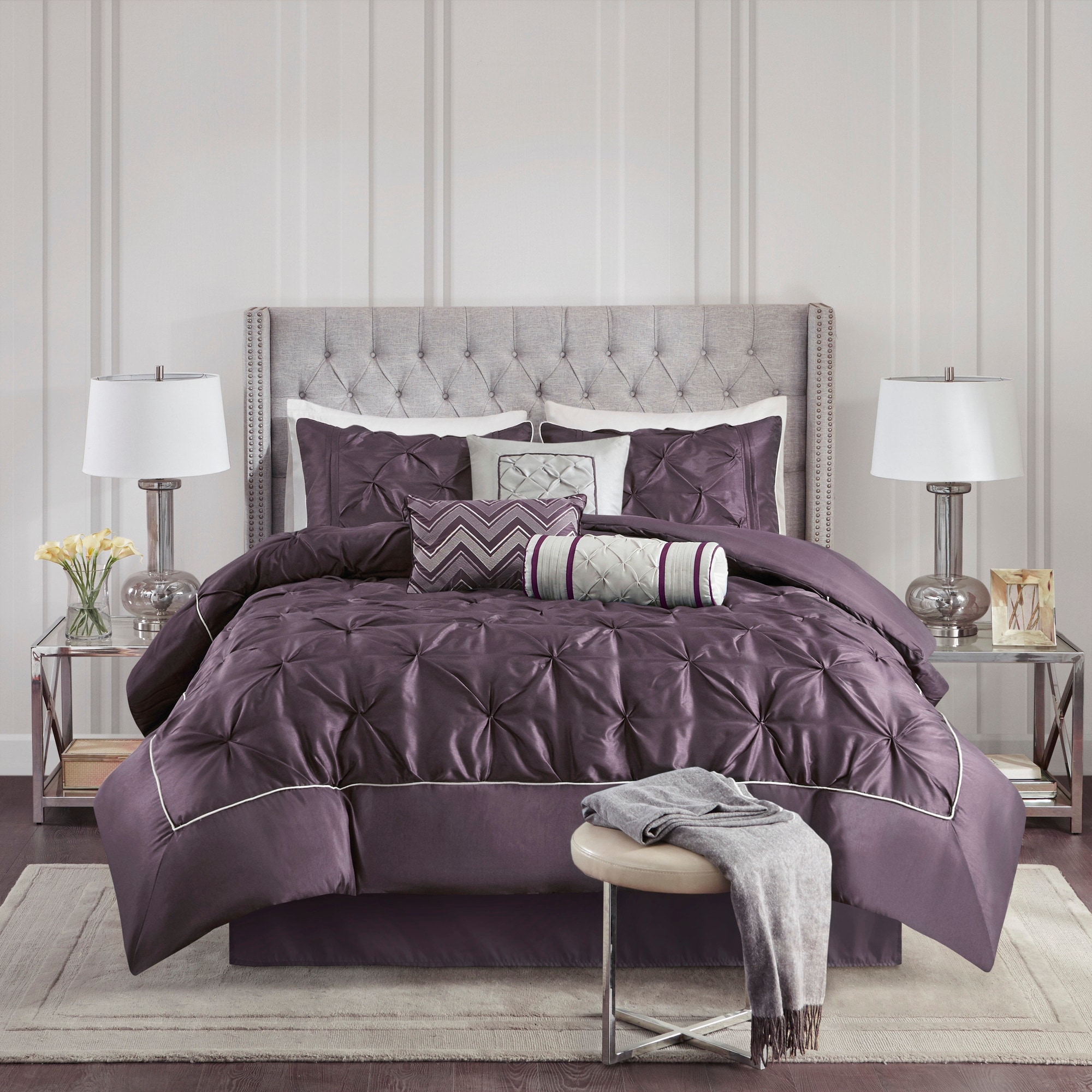 Madison Park Lafayette Plum 7 Piece Comforter Set On Sale Overstock 21181064 Grey room living room grey home and living living room decor living spaces bedroom decor plum room design bedroom bedroom lighting. madison park lafayette plum 7 piece comforter set