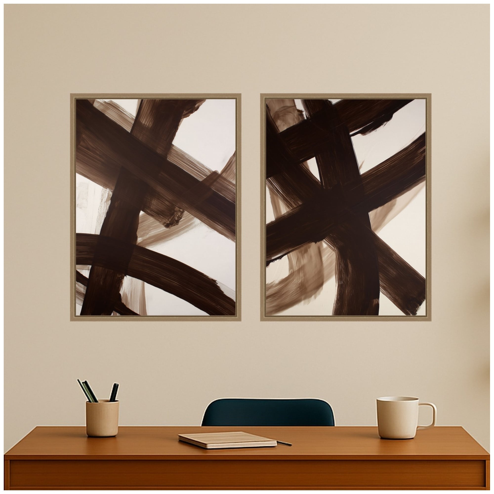 Kate and Laurel Brown Swished I & II 2 Piece Framed Canvas Wall Art Set by Amy Lighthall