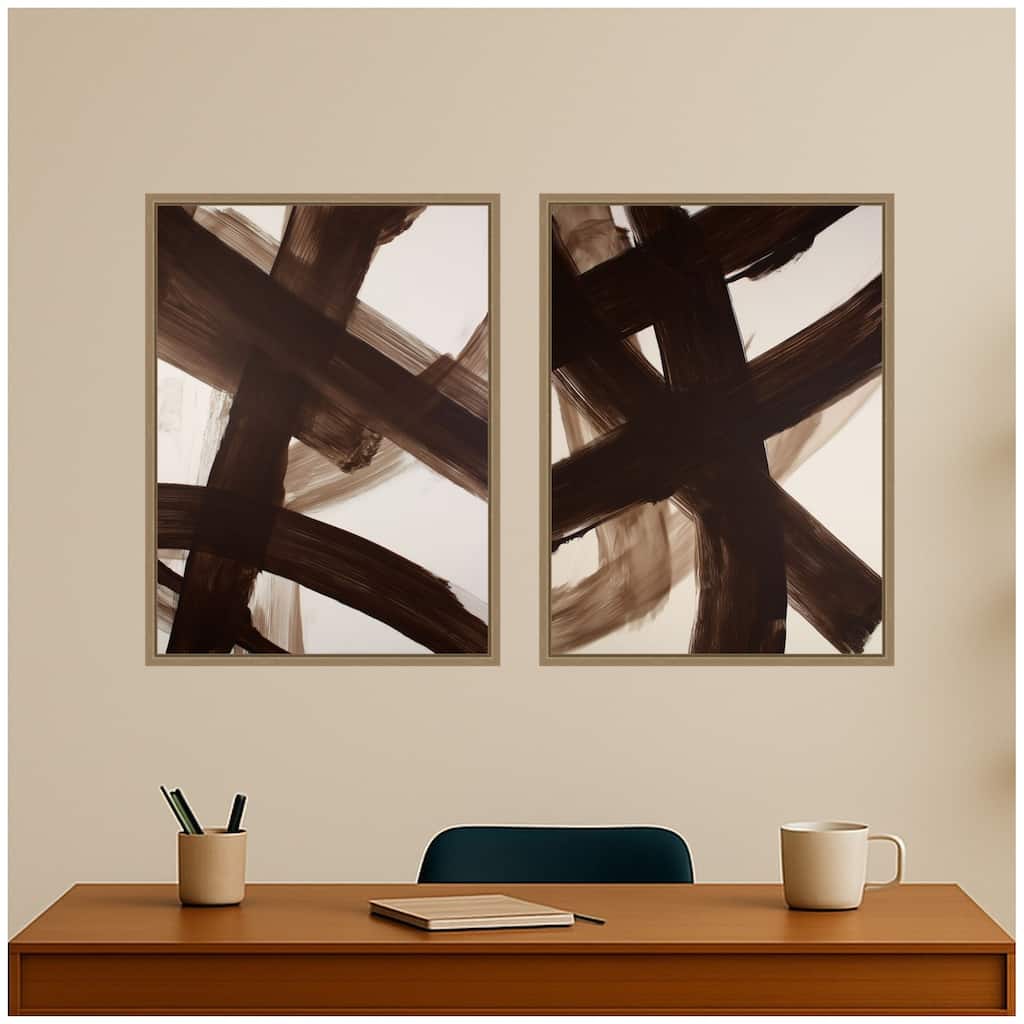 Kate and Laurel Brown Swished I & II 2 Piece Framed Canvas Wall Art Set by Amy Lighthall
