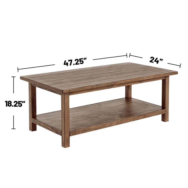 3 Piece Wooden Table Set with 3 Open Shelves in Distressed Brown - 3 Piece