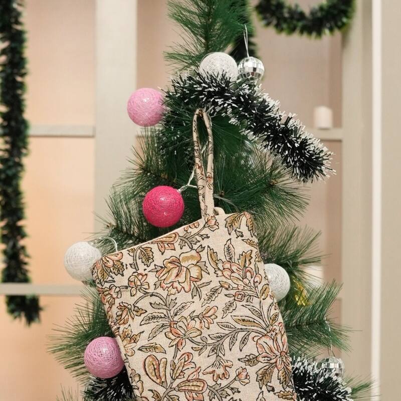 Fabdivine Linen or Cotton Hand Block Home Decorative Christmas Stockings - 16"X6.5"