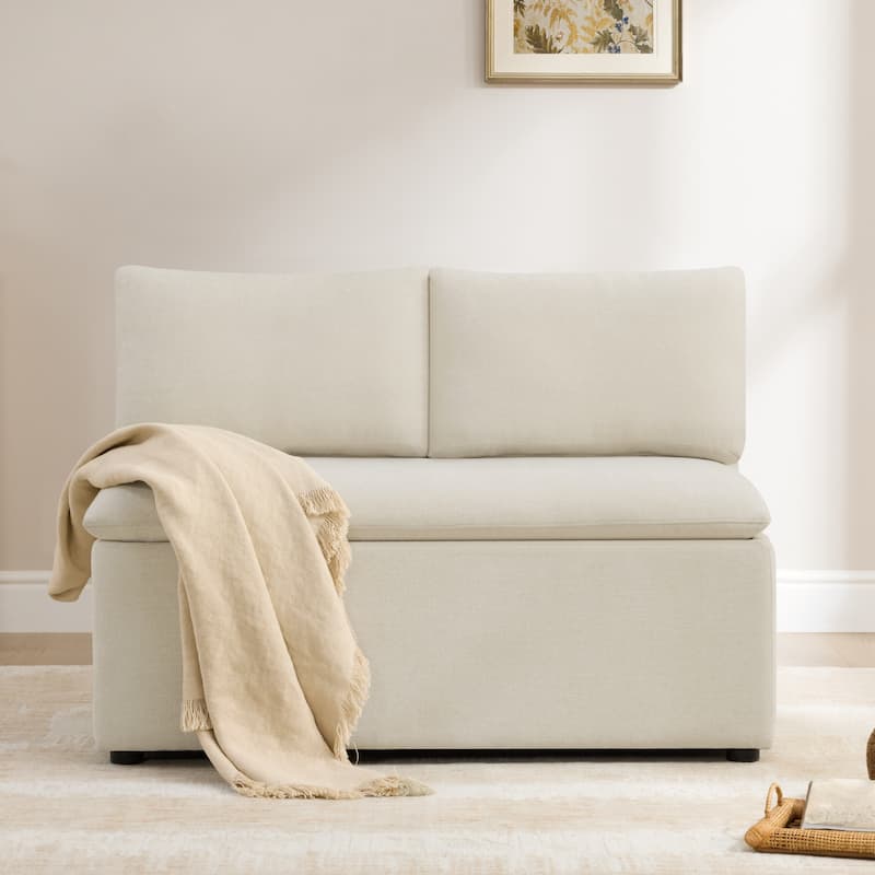 Spruce & Spring Modern 74" L-Shaped Dining Bench with Storage, Corner Breakfast Nook Banquette Bench - Bench Seat - Linen