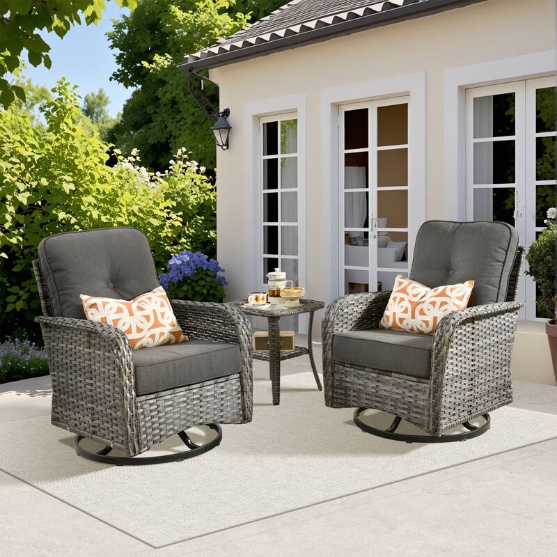 XIZZI 3-piece Outdoor Patio Wicker Swivel Chair Bistro Set - GNC - Black
