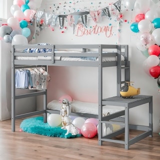 Twin Size Loft Bed Kids Bed with Platform Ladders and Guardrails, Grey
