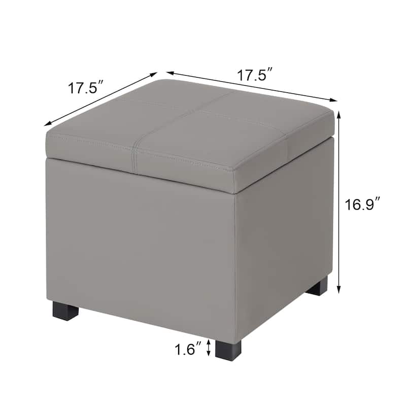 Adeco 17.5" Faux Leather Storage Ottoman with Wooden Legs