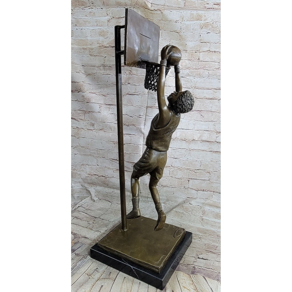 Basketball Player Slam Dunk Bronze Metal Sculpture Statue Figure On Marble Base