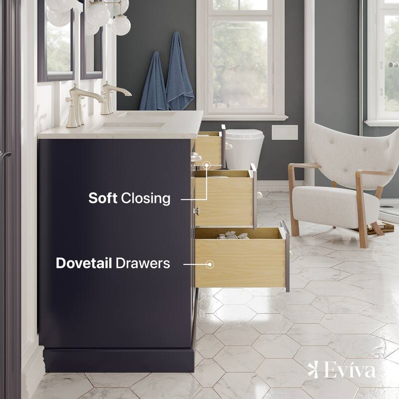 Epic 60"W Concrete Gray DS Bath Vanity with Carrara Quartz Top