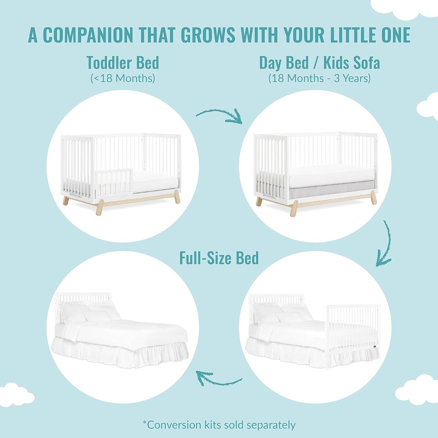 Dream On Me Hygge 5-in-1 Convertible Crib Vintage White Oak