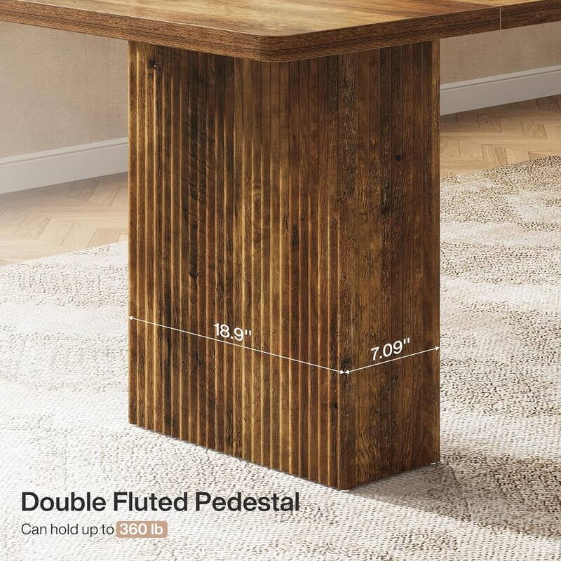 70.1'' Farmhouse Dining Table, Rustic Rectangle Wood Kitchen Table with Fluted Pedestal Base