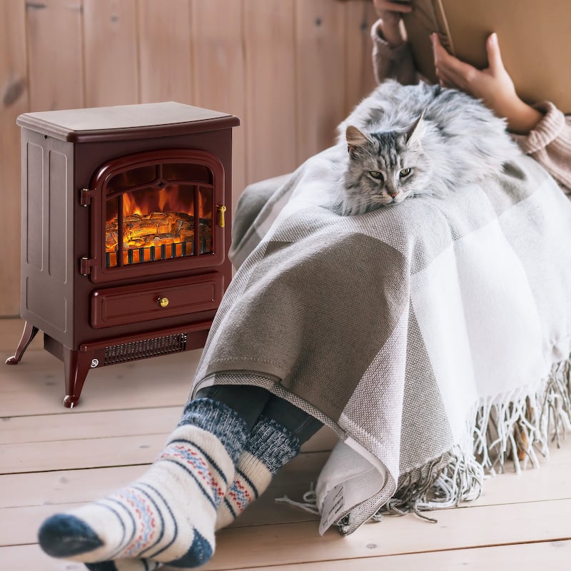 HOMCOM 1500W Portable Electric Fireplace Heater with 216 Sq. Ft. Radius