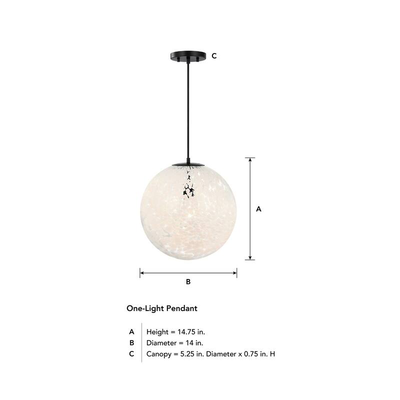 Circo Modern Matte Black 14 in. Globe Pendant with White Art Glass Shade