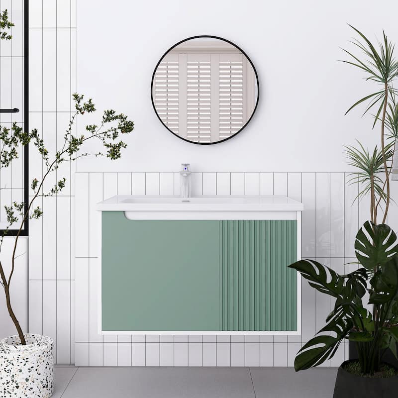 32/36/40 inch Wall Mounted Bathroom Vanity Set in Mint Green with Integrated Ceramic Sink