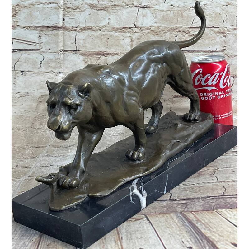 Panther Mountain Imitative Lion Big Imitative Cat Bronze Statue Sculpture Figure On Marble Base
