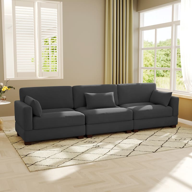 Modern 3-Piece Corduroy Sectional Sofa 3 Seater Sofa For Living Room - Grey