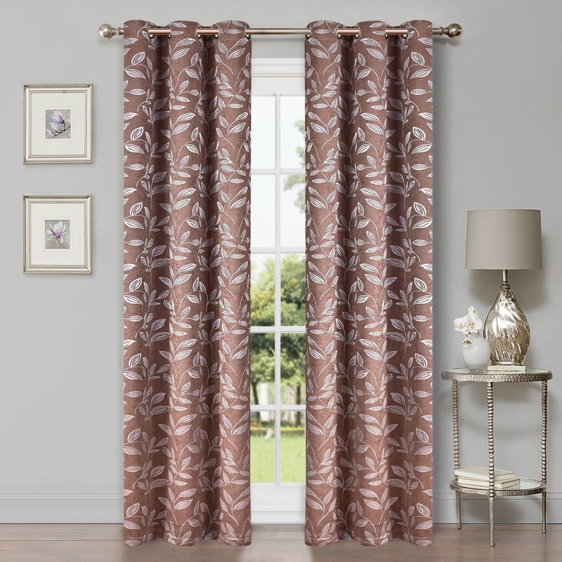 Superior Modern Bohemian Leaves Room Darkening Curtains with Grommets