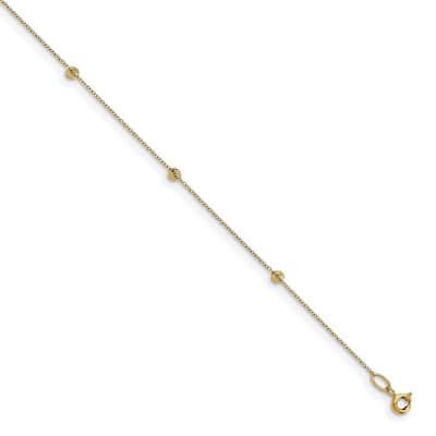 Curata Women's Italian 2mm 14k Yellow Gold Bead Station Anklet - 10 Inch