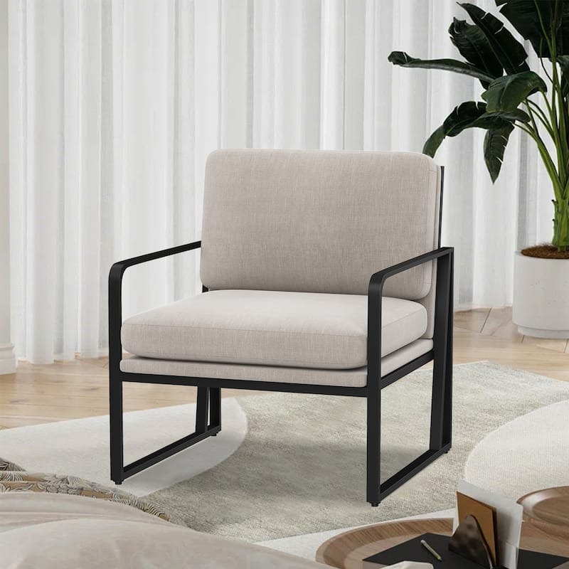 Accent Chairs, Living Room Chairs Linen Arm Chair Accent Chairs for Living Room - Khaki